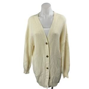 12th Tribe Cream Yellow Button Up Long Sleeve Oversized Knit Cardigan Sweater S